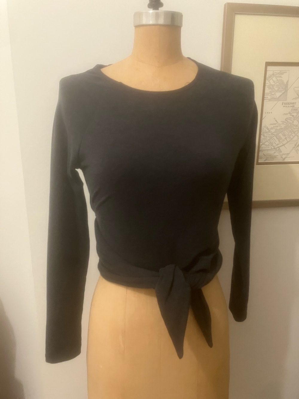Anthropologie The Upside Black Long-Sleeve Tie-Front wrap top